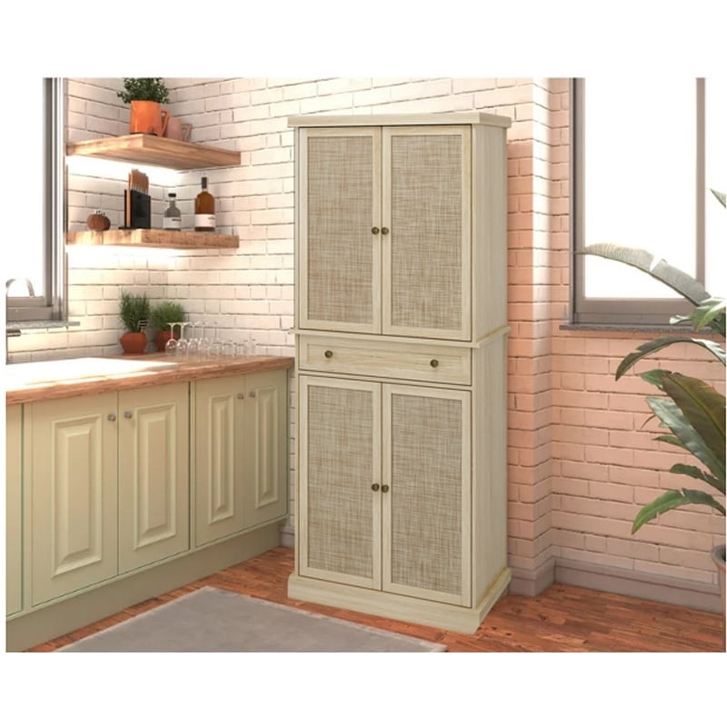 Natural Rattan Armoire Storage Cabinet, 74″ Tall Armoire Closet with Doors,  Adjustable Shelves and Drawers, Large Wooden Armoire Wardrobe with 2  Hanging Rods for Bedroom Utility Pantry – Built to Order, Made