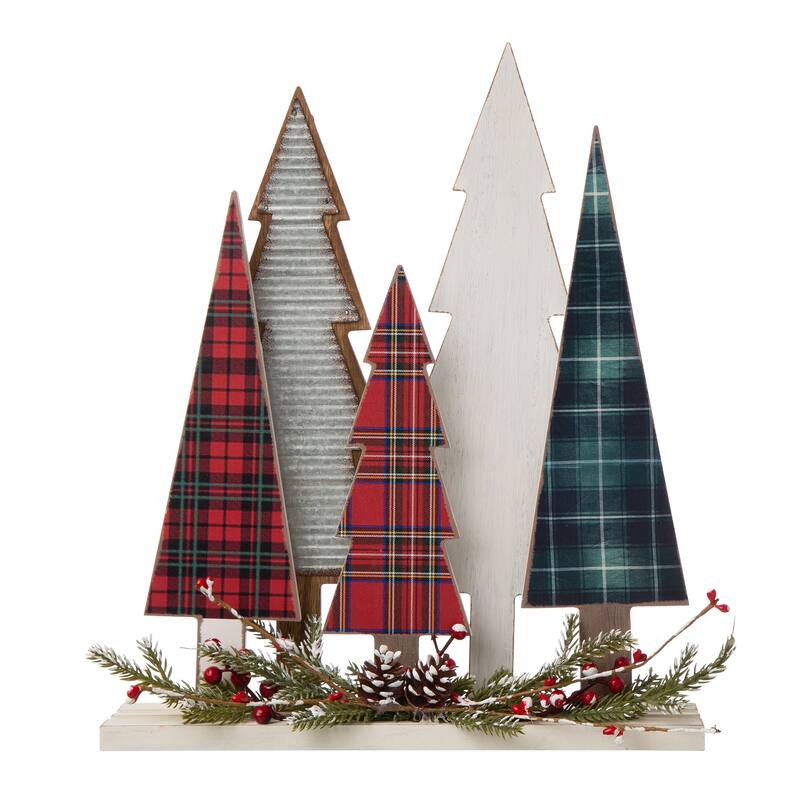 Glitzhome 14"H Wooden Christmas Tabletop Tree Floral Centerpiece Decor