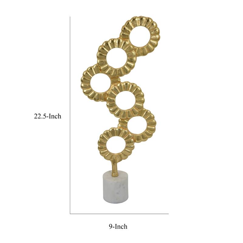 Sherry Tabletop Decor, 23 Inch Golden Metal Round Patterns, White Base