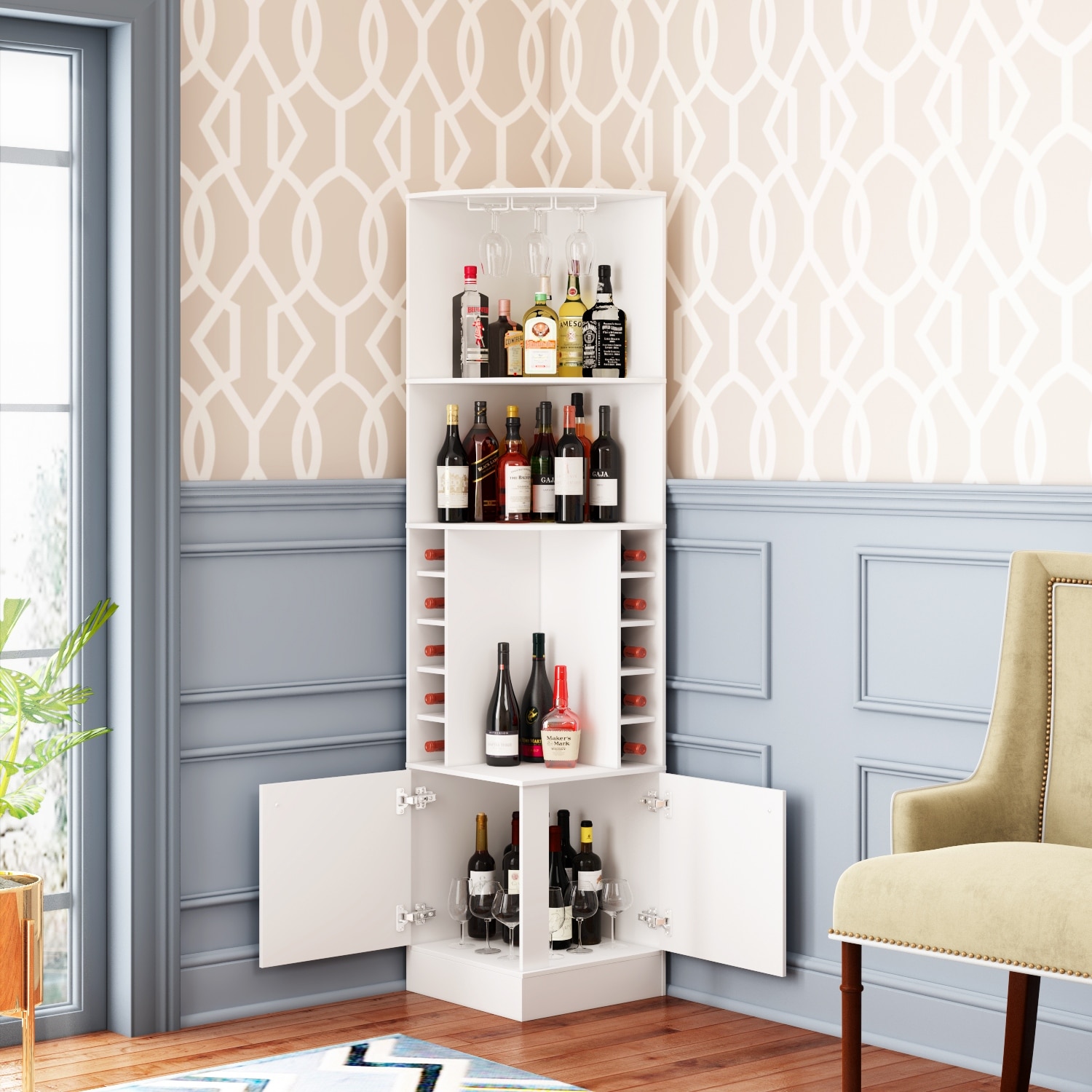 Corner Bar Home Storage Unit with Built-in Wine Rack and Lower Cabinet -  Bed Bath \u0026 Beyond - 36955580, image size:1500x1500