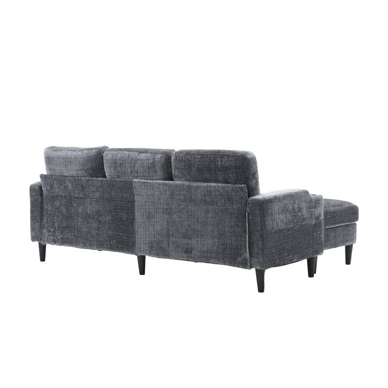 Modular Sectional Sofa with Storage Ottoman, Comfy Chenille Fabric Sofa, 3-Seater Sofa with Side Pockets & 2 Cup Holders