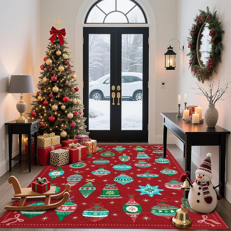 Christmas Winter Snowflake Washable Area Rug for Living Room, Bedroom, Red - 5*7ft