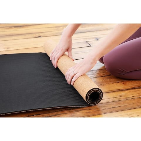Sol Living Yoga Mat Cork Non Slip Extra Thick Exercise Mat for Yoga, Pilate, Mediation - Brown - 24 -In x 72 -In