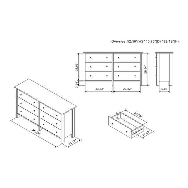dimension image slide 0 of 2, DH BASIC Transitional 53-inch Wide 6-Drawer Neutral Youth Dresser by Denhour