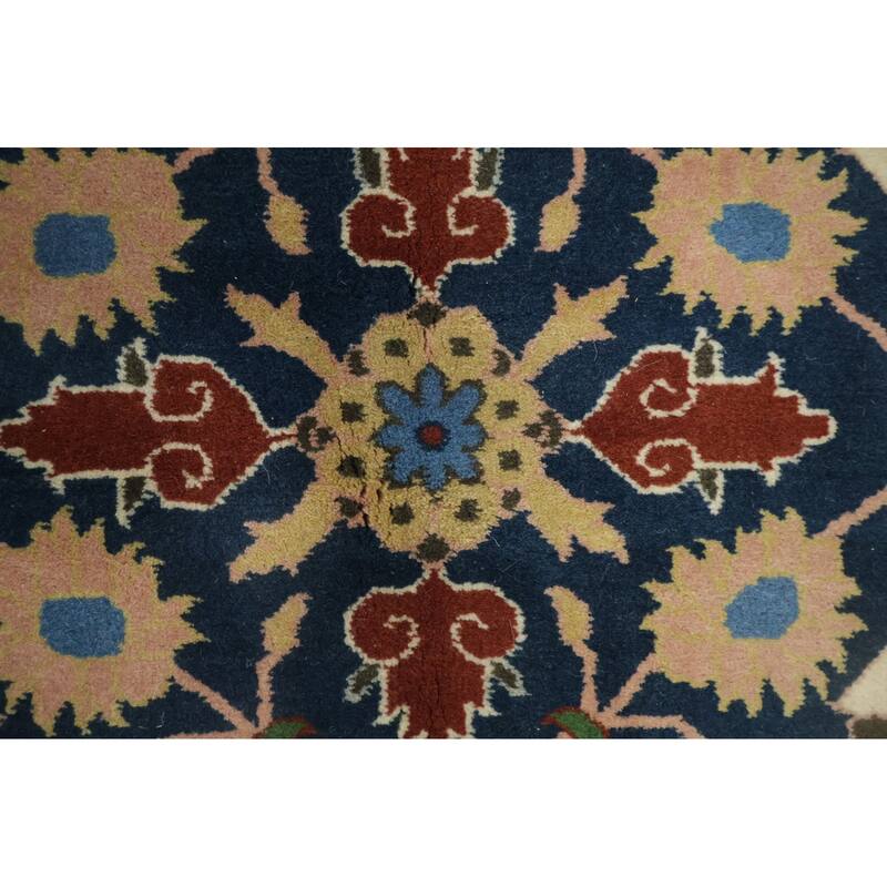 Hand Knotted Oriental 100% Wool Carpet Traditional All-Over Navy Blue & Blues Agra Area Rug - 9' 1'' X 6' 1''