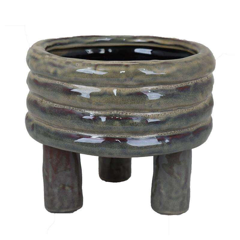 Tank-Inspired Garden Planter Pot, Grey Ceramic for Outdoor and Indoor