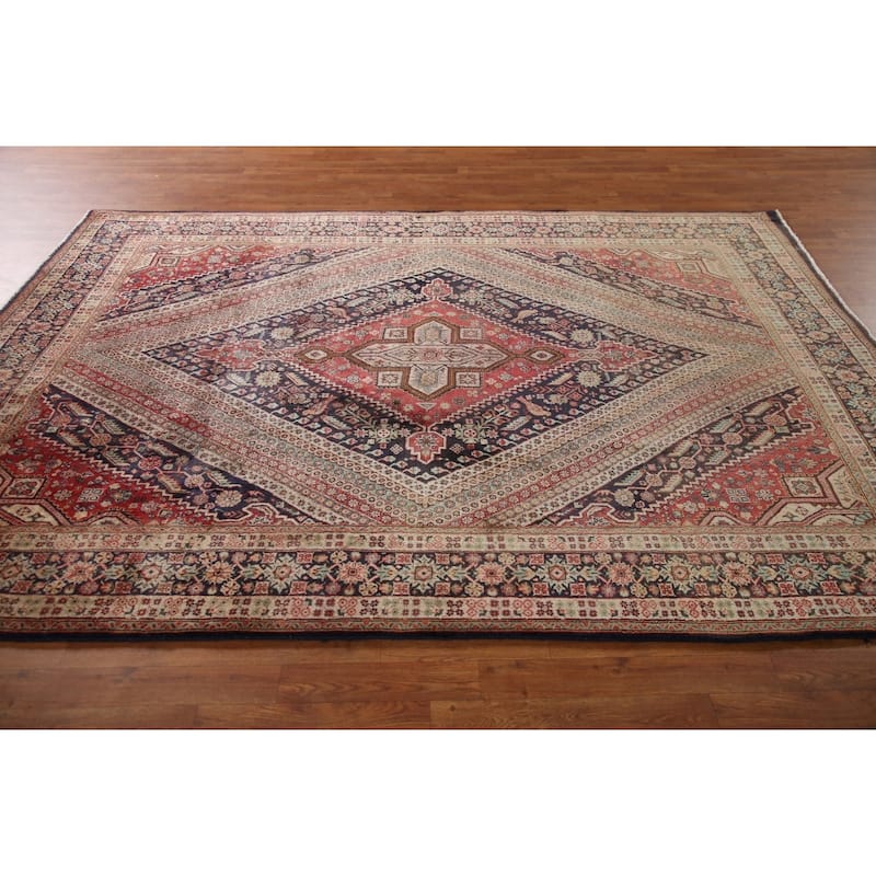 Vegetable Dye Shiraz Kashkoli Persian Vintage Rug Handmade Wool Carpet - 6'9"x 9'6"