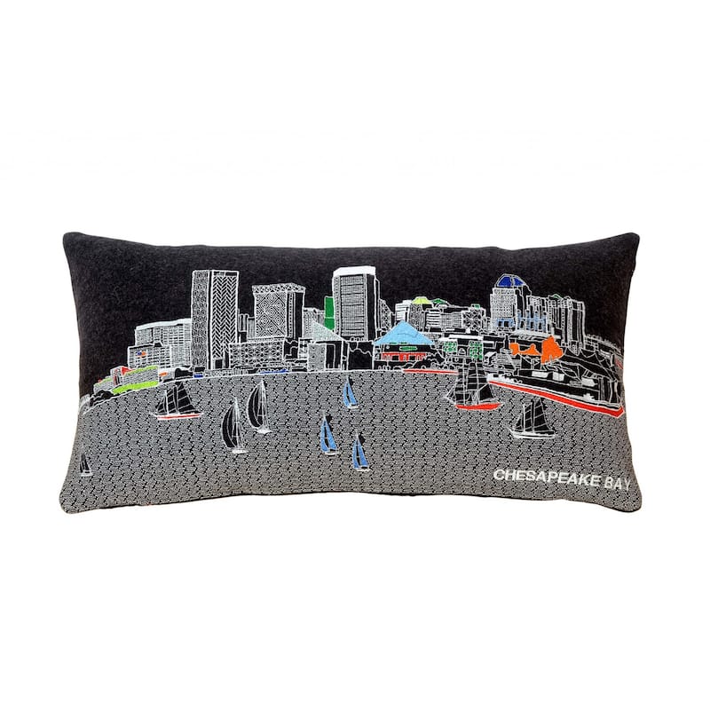 25" Black Austin Nighttime Skyline Lumbar Decorative Pillow