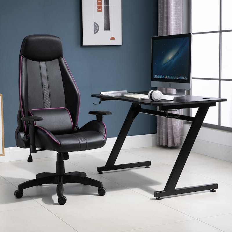 HOMCOM 47.25" Gaming Desk Computer Table Metal Frame with Cup Holder Headphone Hook, Cable Hole