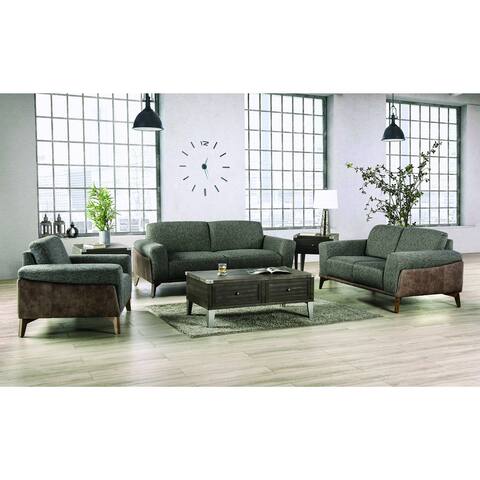 Furniture of America Yunger Grey and Brown Padded 3-Piece Sofa Set