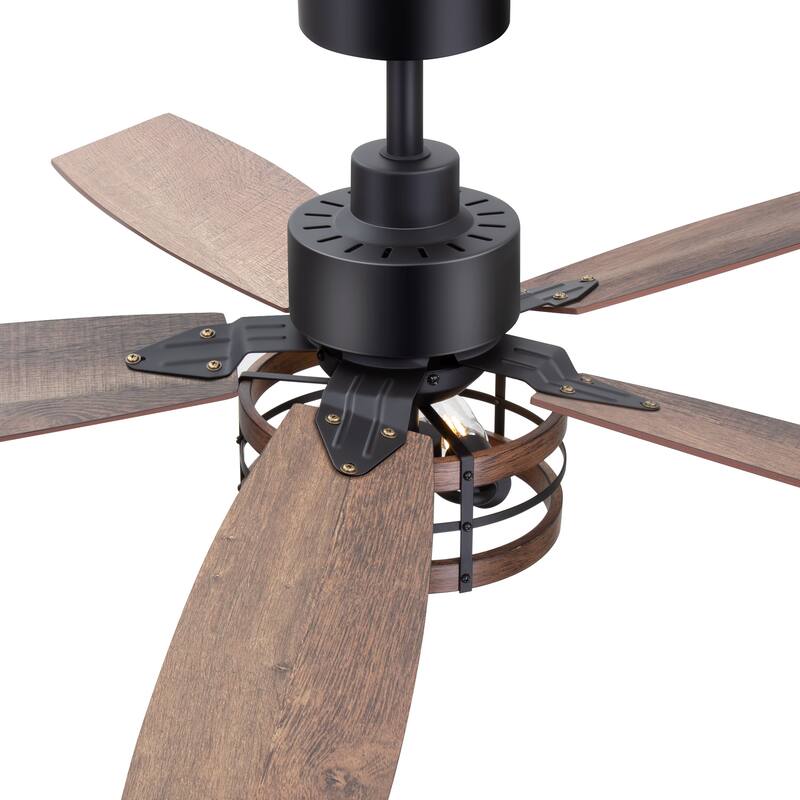52-inch Farmhouse Ceiling Fan with Light and Remote-5 Reversible Blades