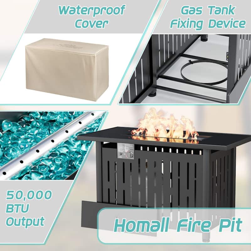 Furniwell 43" Fire Pit Patio Propane Gas Fire Pit Table 50000 BTU Fire Table - 43 inch
