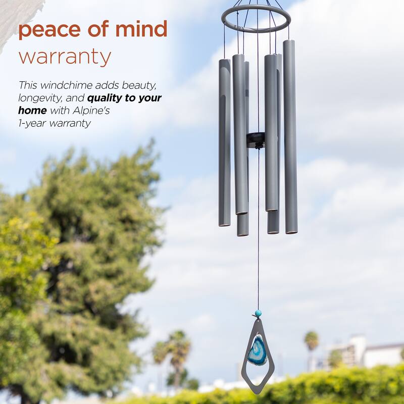 39" Gray Metal Windchime with Blue Gemstone