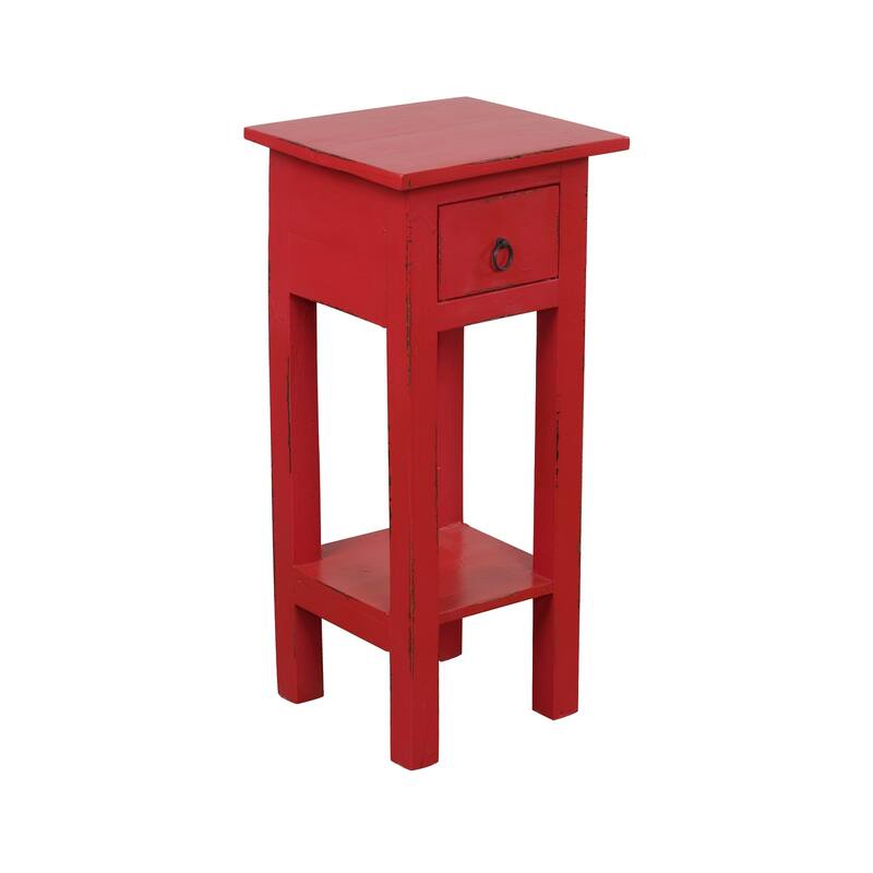 25.75" Distressed Antique Red Narrow Mahogany Side Table