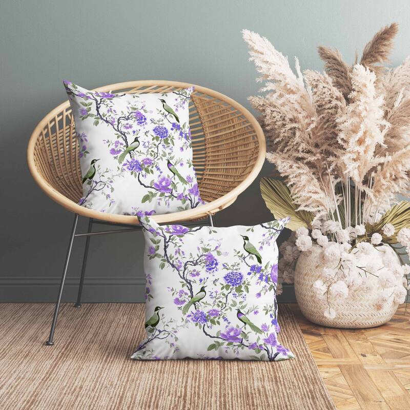 Flight of the Forest Indoor/Outdoor Reversible Throw Pillow White and Green