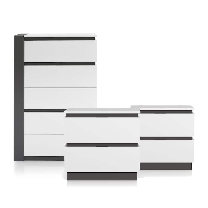 Furniture of America Conjira Modern 3-Piece White Wood Chest and 2 Nightstand Bedroom Set