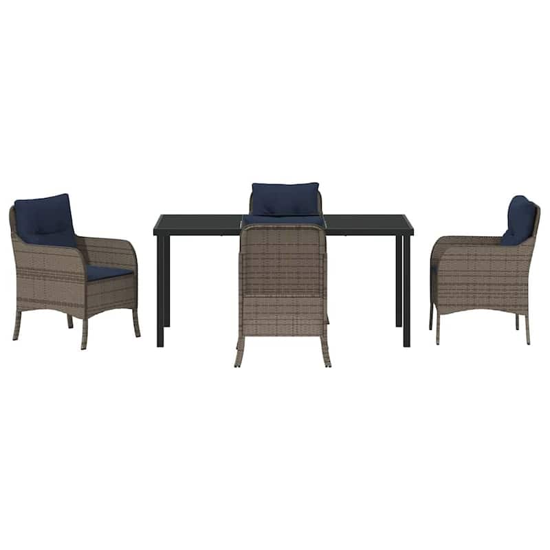 vidaXL Garden Dining Set with Cushion Grey Poly Rattan