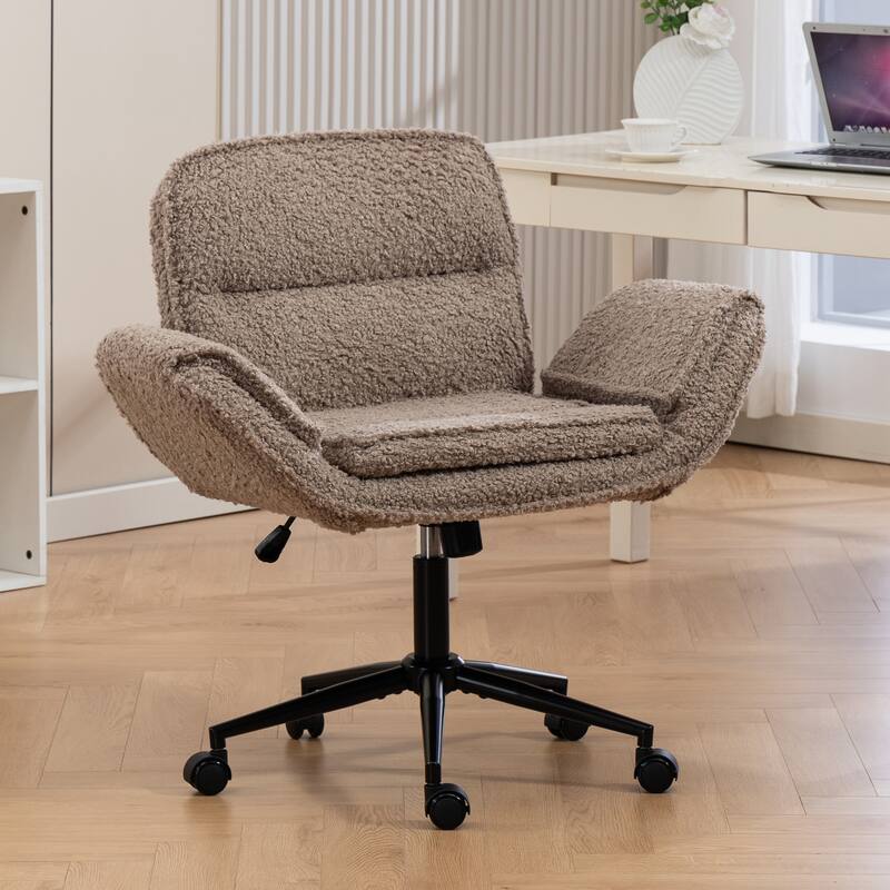 Criss Cross Chair with 5-Gear Adjustable Armrests & Wheels, Ergonomic Thickened Backrest Swivel Desk Chair for Home Office - Brown