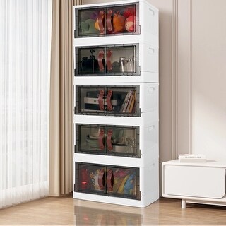 200 Qt (50 Gal) Storage Cabinet, 5 Pack Stackable Beige Wardrobe Closet ...