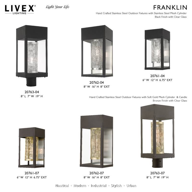 Livex Lighting 1-Light Black Outdoor Post Top Lantern, 20763-04 - 8"L x 7"W x 19"H