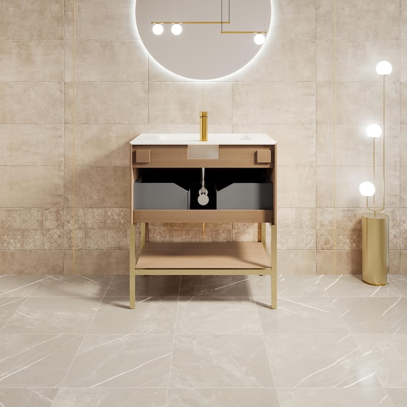 Eviva Iris 30"W Oak Freestanding Vanity with Integrated Sink Top