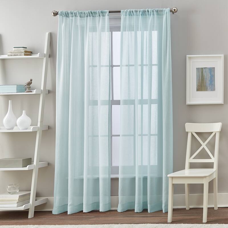 Solid Cape Sheer Rod Pocket Single Curtain Panel - 84-inch - Aqua