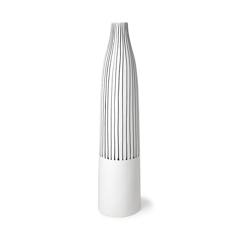 Kira I Small White Pinstripe Ceramic Vase