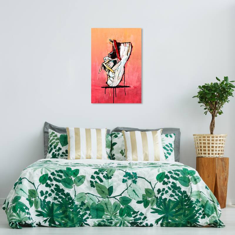 Wynwood Studio Canvas Fashion and Glam Hype Beast Sneakers White and Coral Glam Wall Art Canvas Print - 36 x 24