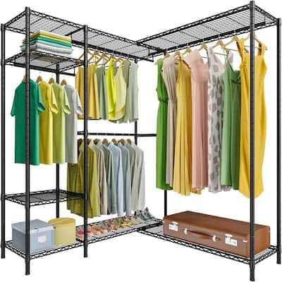 Freestanding Heavy-Duty Garment Rack with 6 Wire Shelves - 44"D x 43.3"W x 77.5"H