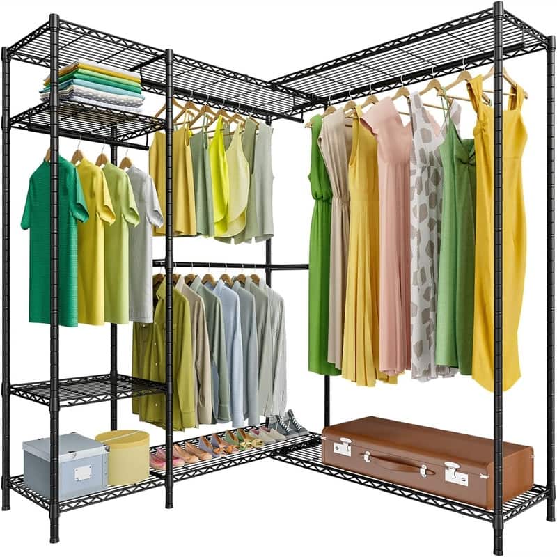 Freestanding Heavy-Duty Garment Rack with 6 Wire Shelves - 44"D x 43.3"W x 77.5"H