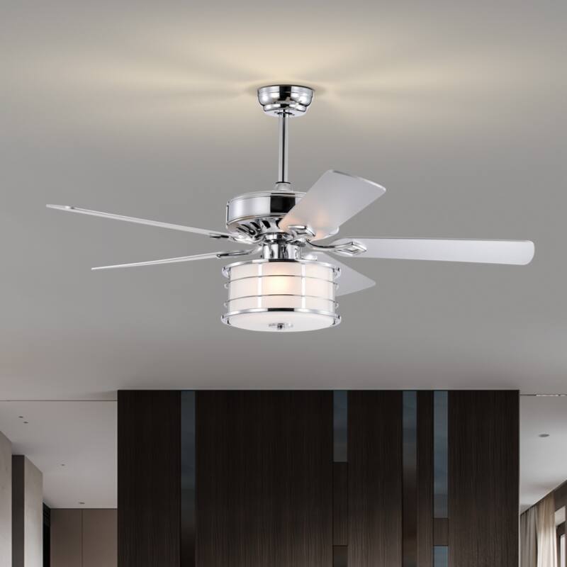 52" 3-Light Chrome Drum Shade LED Ceiling Fan + Remote