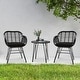 preview thumbnail 10 of 45, 3 Piece Outdoor Wicker Furniture Patio Bistro Set With Cushions for Porch Poolside Garden - 21.2"L x 23.6"W x 31.5"H