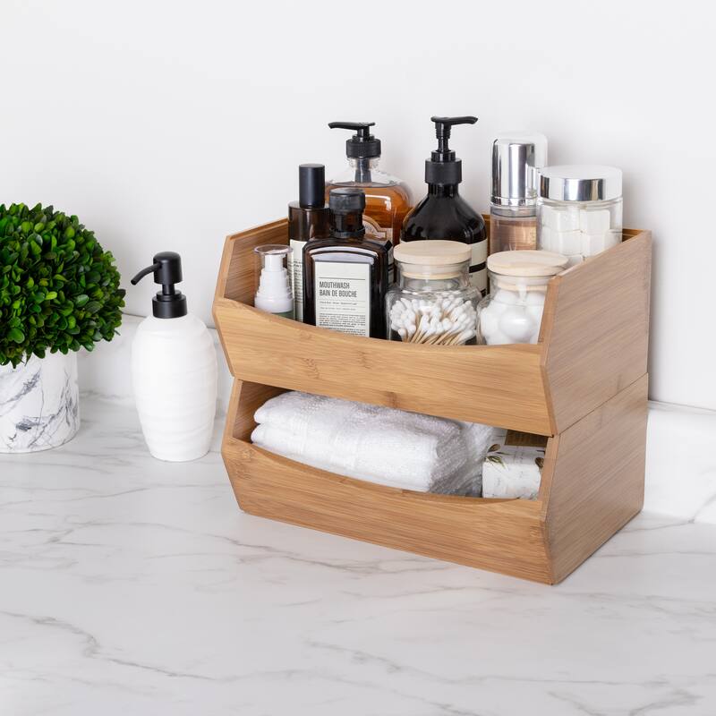 Seville Classics 2-Piece Stackable Bamboo Bin Organizer Set
