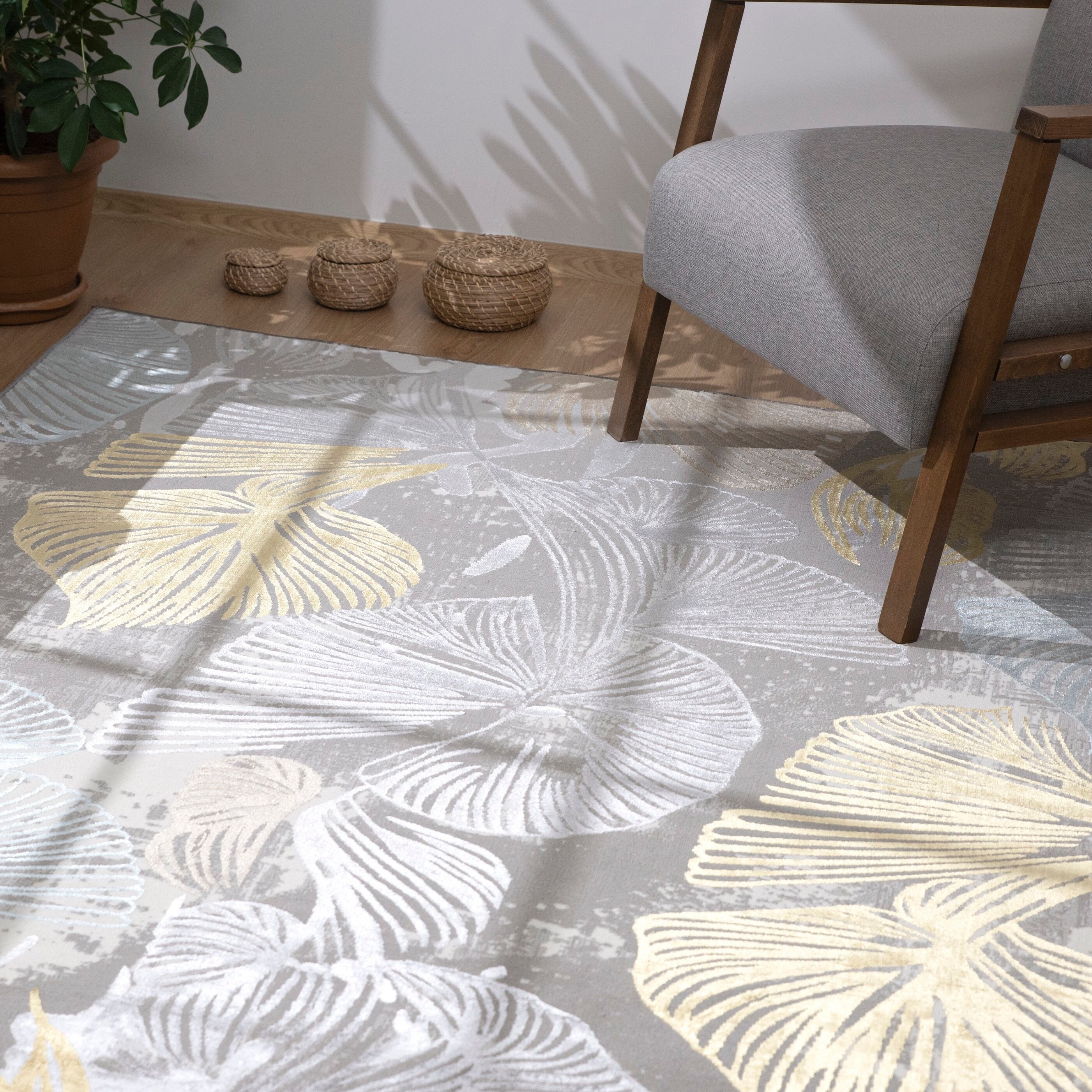 MDA Rugs London Collection Cream/ Grey Botanical Area Rug
