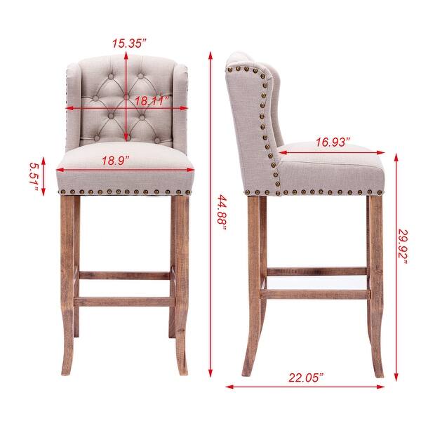 30 Inches Seat Height Bar Chairs Set of 2,Wing Back Farmhouse Nailhead