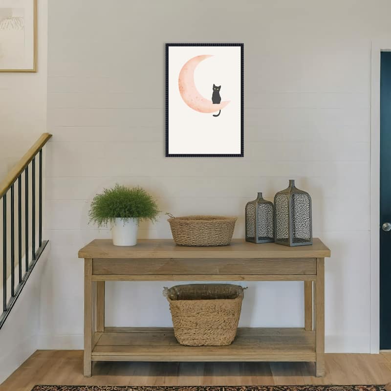 Cat Crescent Moon by Melloi Art Prints Framed Canvas Wall Art