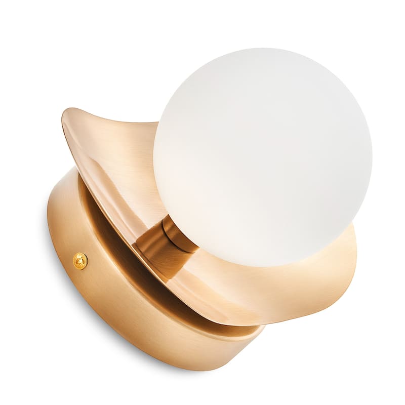 CO-Z Modern Curved Gold Wall Sconce, Opaline Glass Globe