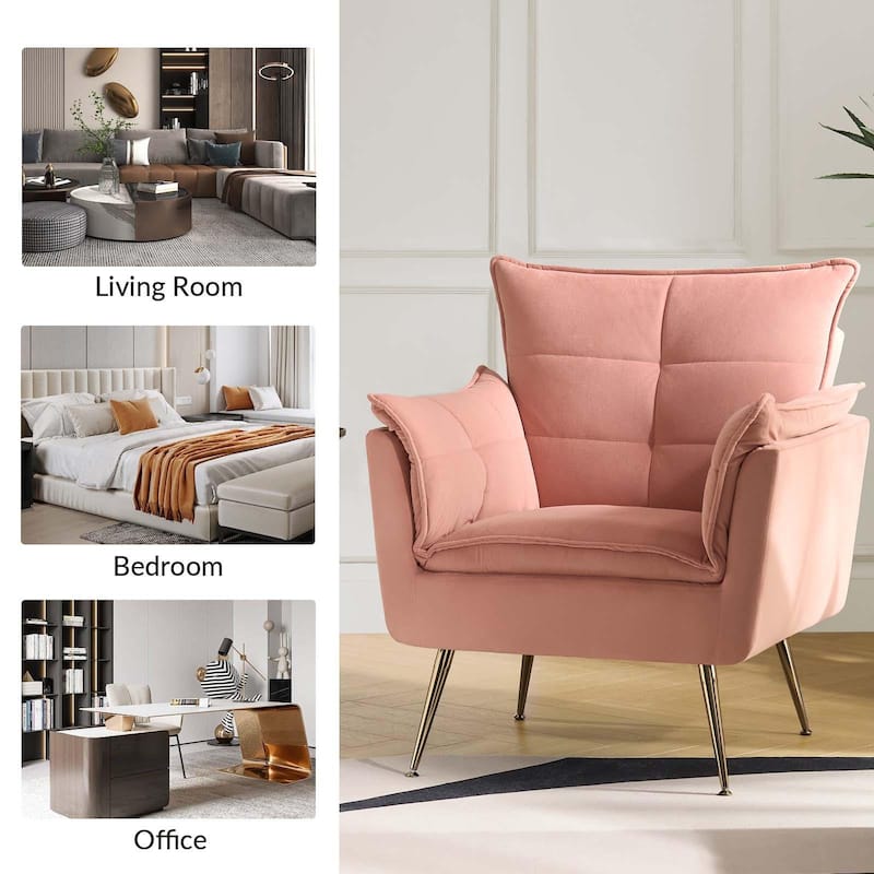 1ida Modern Velvet Tufted Accent Armchair with Gold Metal Legs Set of 2 by HULALA HOME