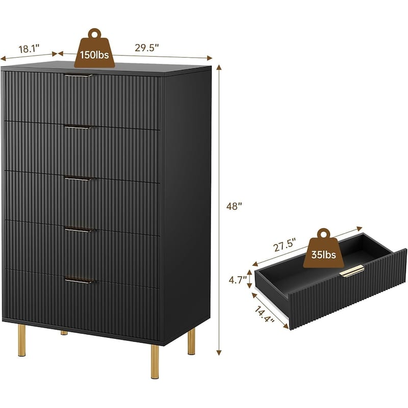 5 Drawer Dresser for Bedroom with Gold Handle and Large Drawer