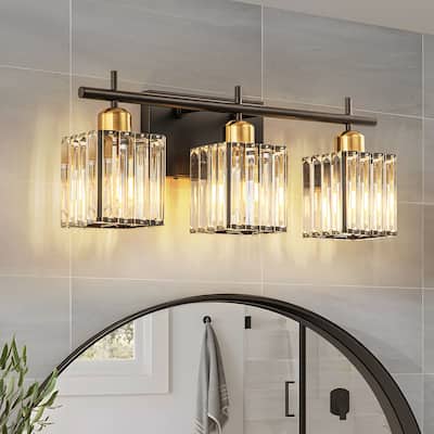 Starsky 3/4-Light Modern Dimmable Bathroom Crystal Vanity Light Wall Sconces with Crystal Shade