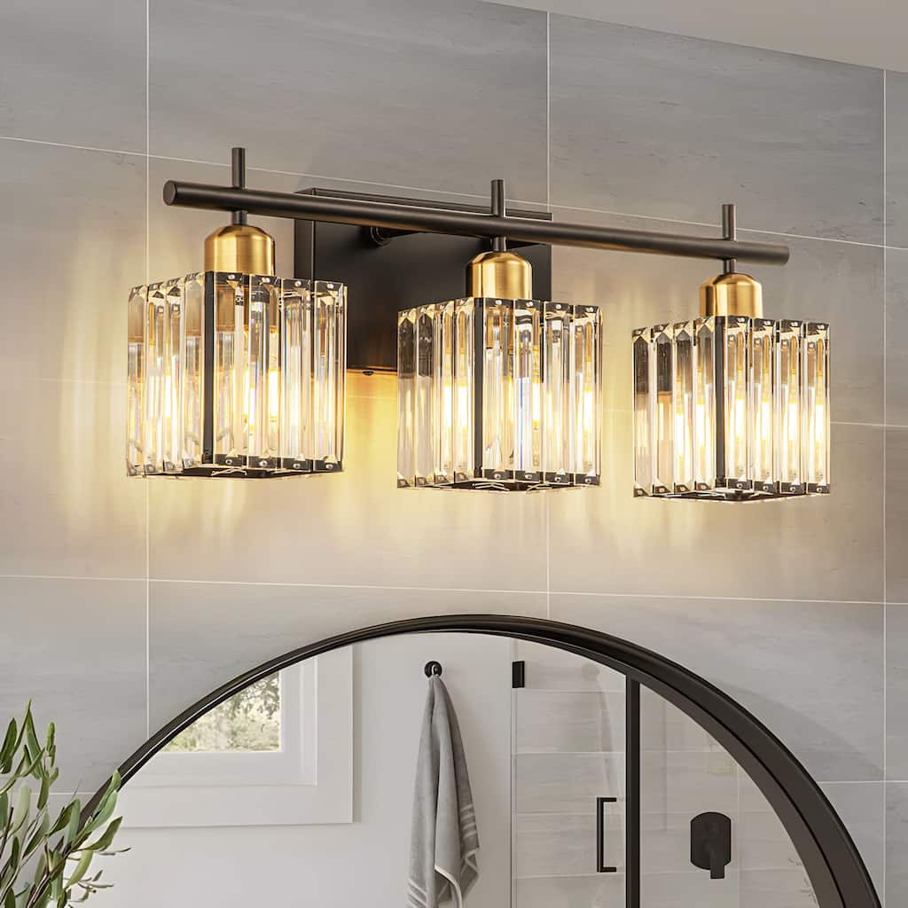 Starsky 3/4-Light Modern Dimmable Bathroom Crystal Vanity Light Wall Sconces with Crystal Shade