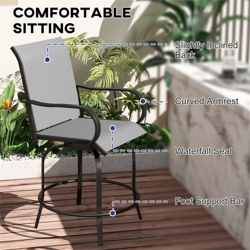 Mesh Swivel Bar Stools with Steel Frame and Armrests Set of 2 - 26.75" W x 29.5" D x 48.5" H
