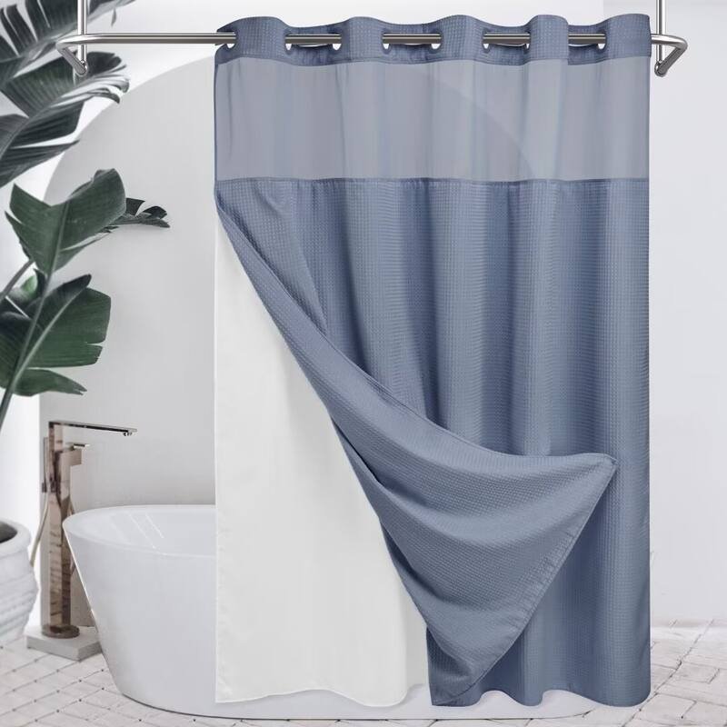 No Hook Waffle Weave Shower Curtain with Snap-in Liner