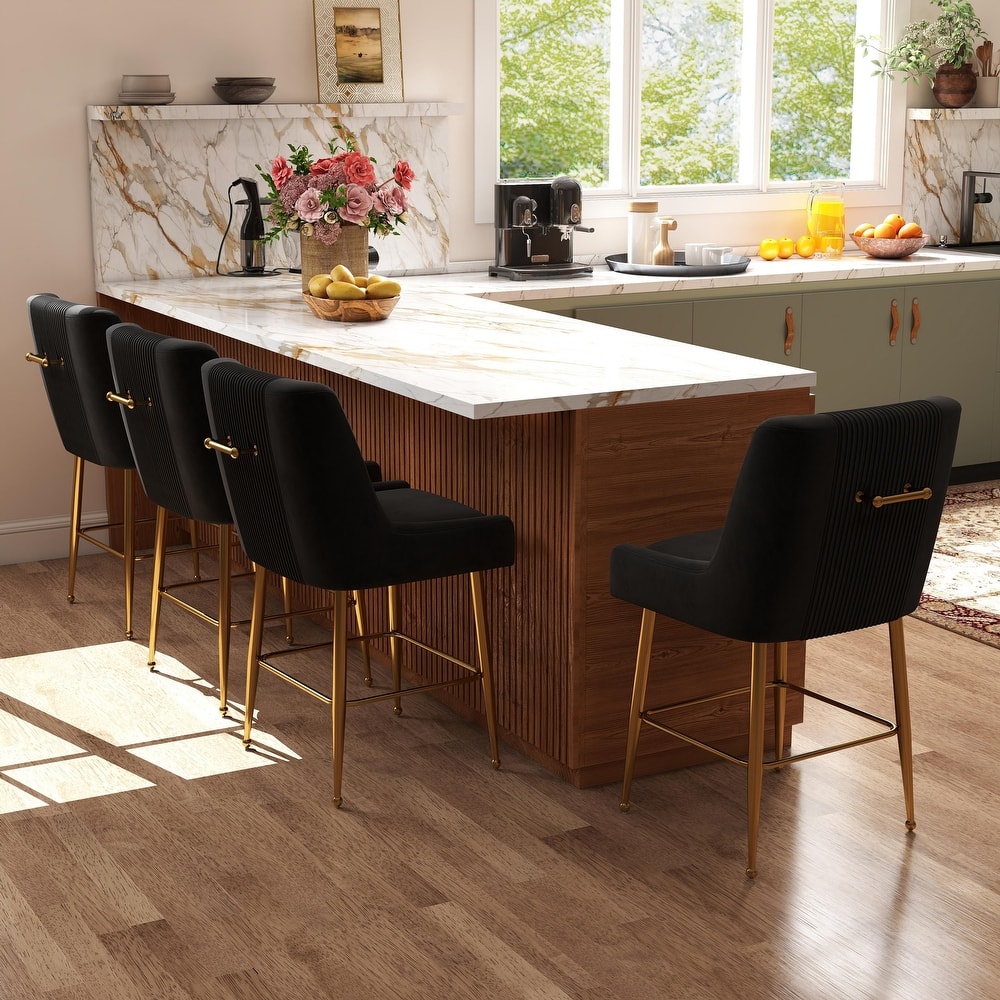 Modern Velvet 39'' H Metal Leg Counter or Bar Stools Set of 4