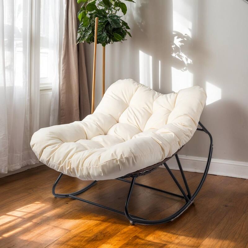 Outdoor Wicker Papasan Chair with Padded Cushion for Patio - 51"D x 30"W x 32"H