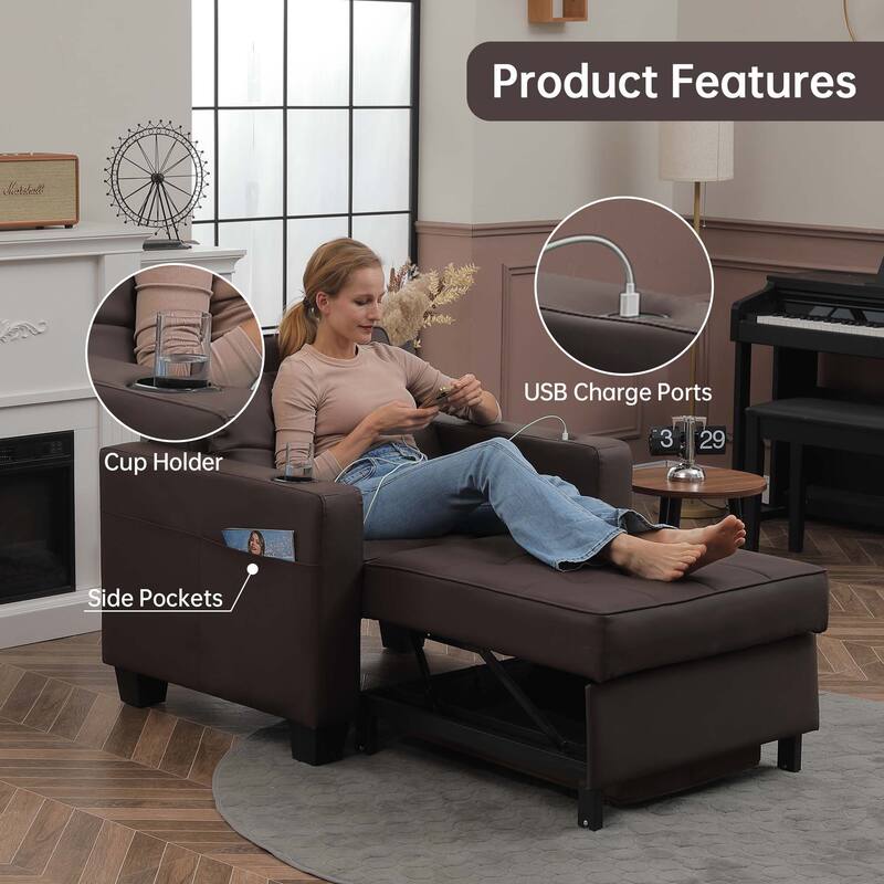 Futon Chair Bed Convertible Chair 3-in-1 Pull Out Sleeper Chair Beds for Living Room