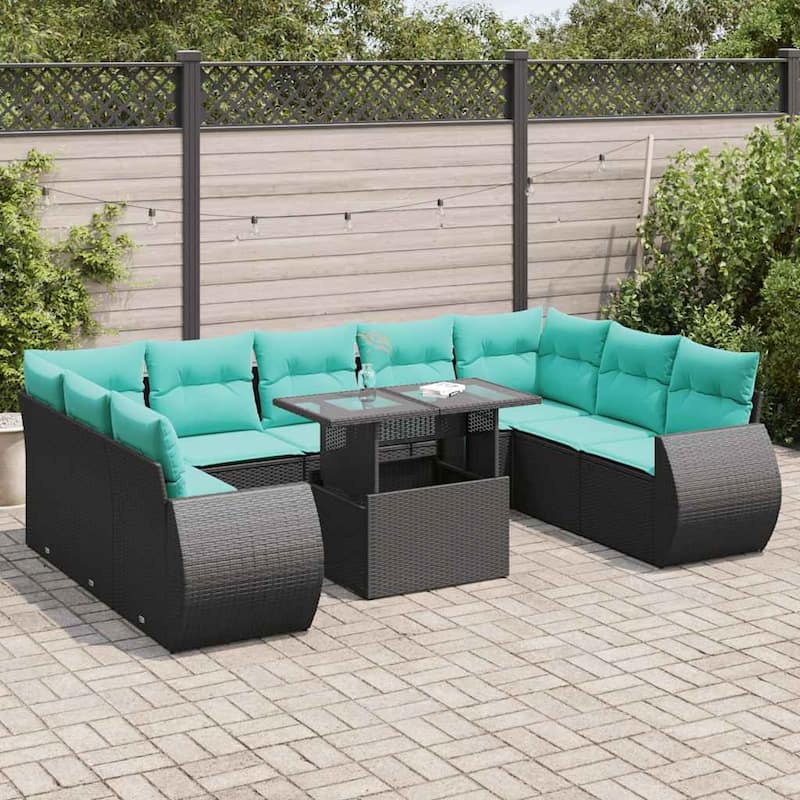 vidaXL 10 Piece Patio Sofa Set with Cushions Black/Brown/Gray Poly Rattan