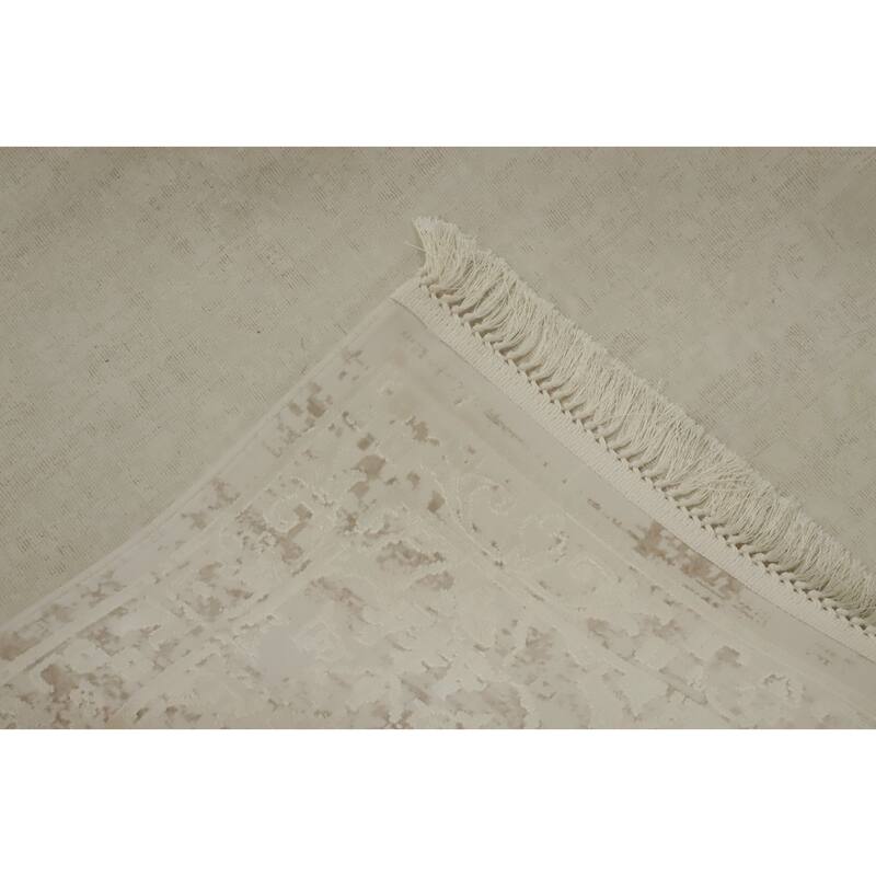 Machine Made Oriental Polyester Carpet Floral Beige & Ivories Distressed Area Rug - 7' 5'' X 5' 2''