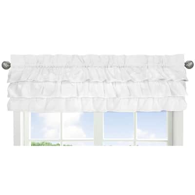Sweet Jojo Designs Solid Color White Shabby Chic Ruffle Harper Collection Window Curtain Valance - 54in. x 15in.
