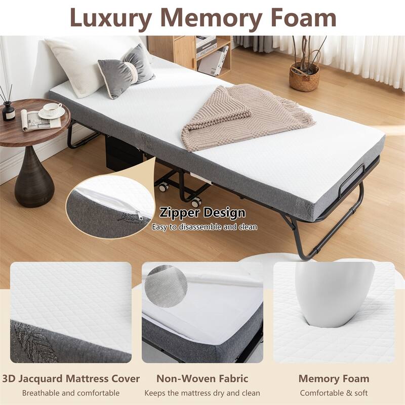 Folding Bed Cot with Mattress for Adults, Foldable Metal Frame Bed